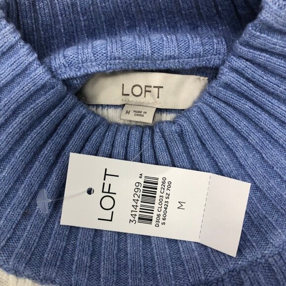NWT LOFT Ribbed Mockneck Sweater Size M Blue White Stripe Oversized - Picture 6 of 8